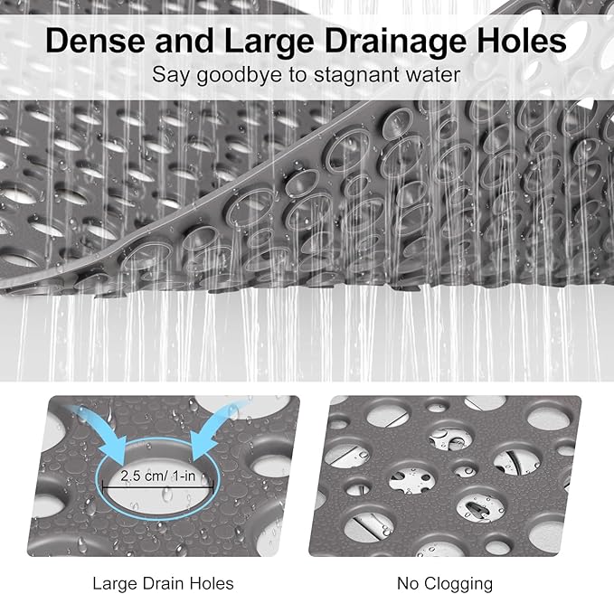 Anti Slip Shower Mat with Suction Cups, 27x27 Inch Quick Drain TPE Non Slip - Image 4