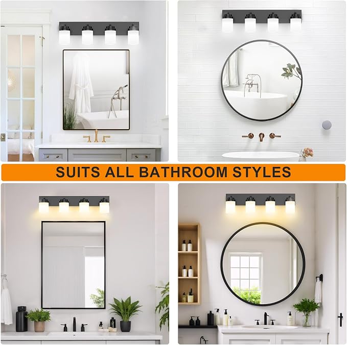 IZORRO Bathroom Vanity Light Fixture, 4-Light 27.5 Inch Matte Black Bathroom - Image 6