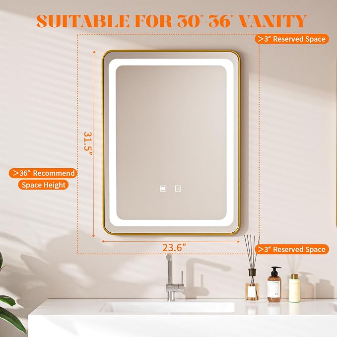 LED Bathroom Mirrors with Lights, 3 Colors Dimmable, Touch Sensor - Image 3