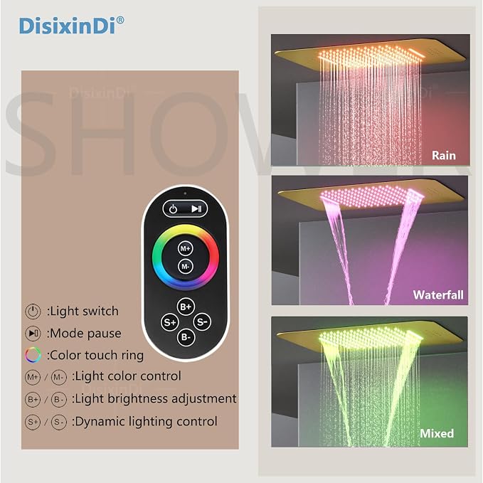 Brushed Gold Ceiling LED Rain Shower Head - Image 5