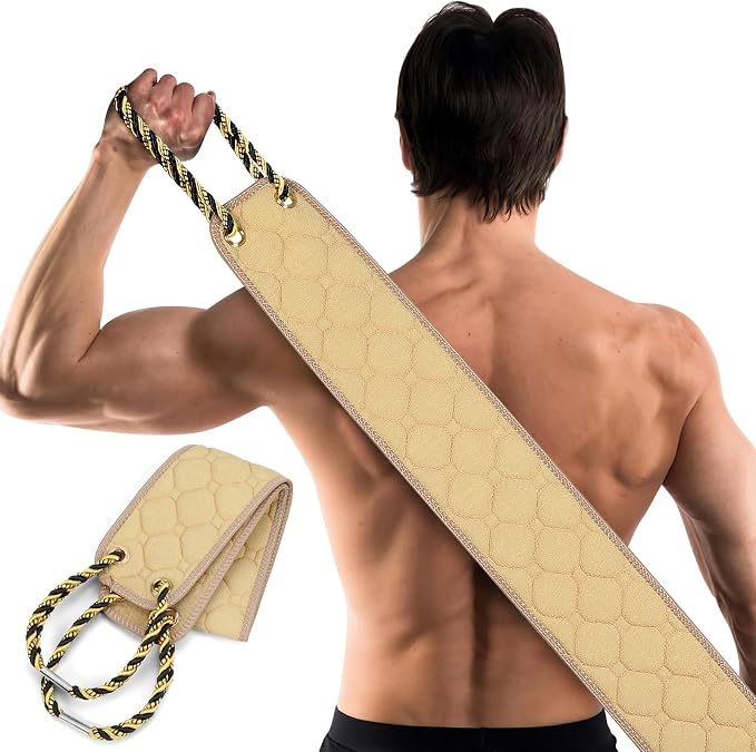 Exfoliating Back Scrubber with Handles, 38.5 Inch Double-Sided Back Exfoliator by eaxun