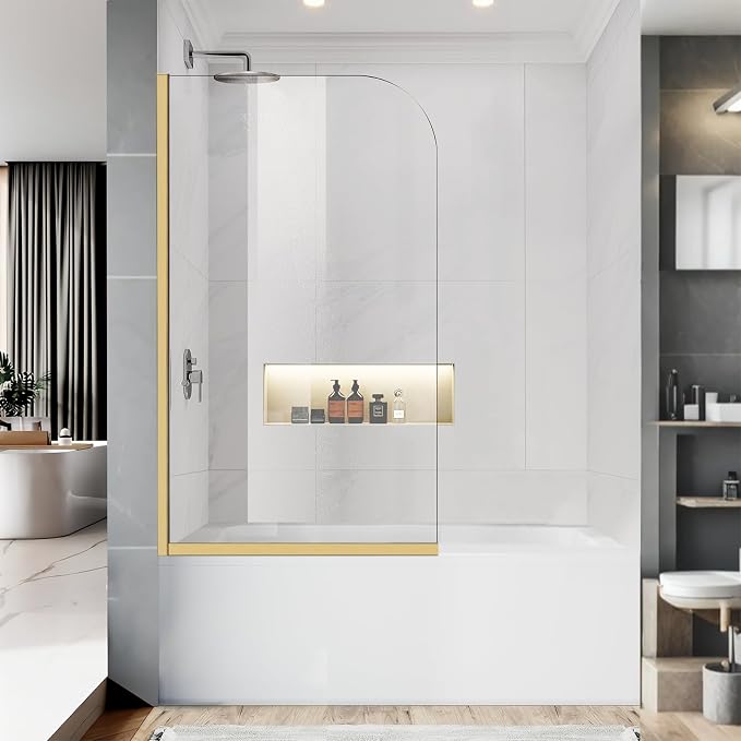 Bathtub Shower Glass Panel, Simple Shower Door Panel Easy to Install by PHMUNY