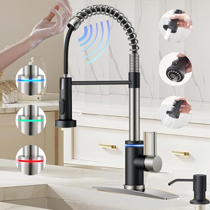 Smart Kitchen Faucet, 3 Modes Pull Down Sprayer, Touch On Sensor Activated by VIDEC