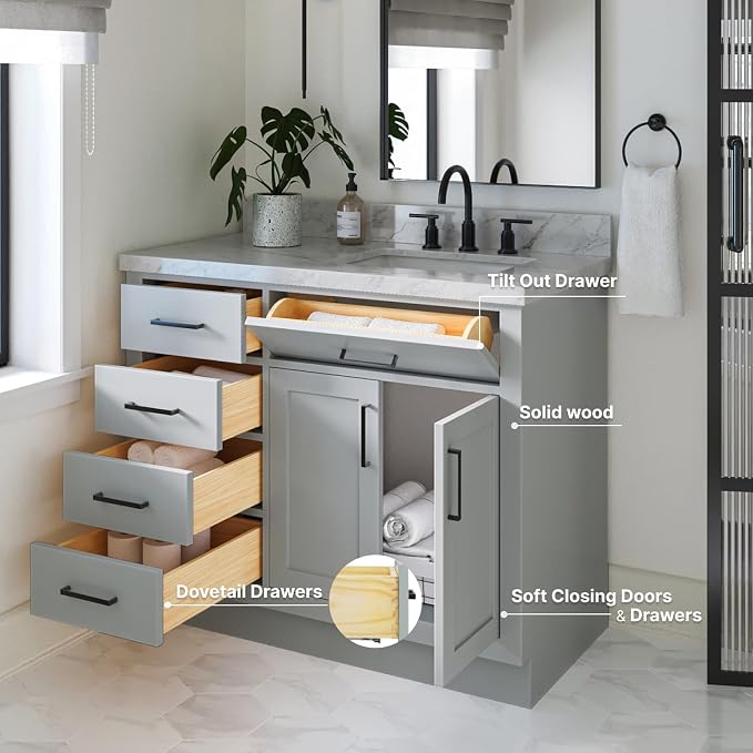 ARIEL Hepburn 43 Inch Single Sink Bathroom Vanity in Gray, 1.5 Edge Italian - Image 7