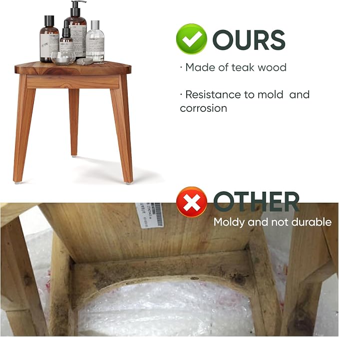 12.4“ Tall Small Teak Shower Stool - Image 3