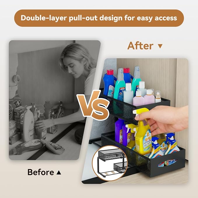 2 Pack Under Sink Organizer, 2 Tier Pull Out Sink Shelf, Cabinet Organizer - Image 3