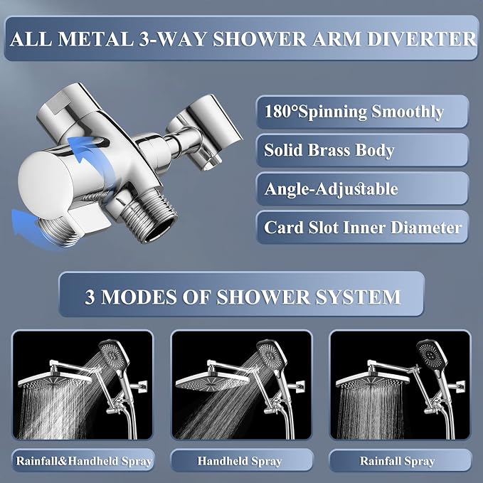 12 Inch Rain Shower Head with Handheld Spray Combo and Extention Arm, High - Image 6