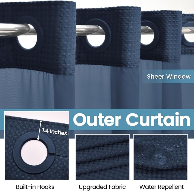 Navy Blue Stall No Hook Shower Curtain - Image 5