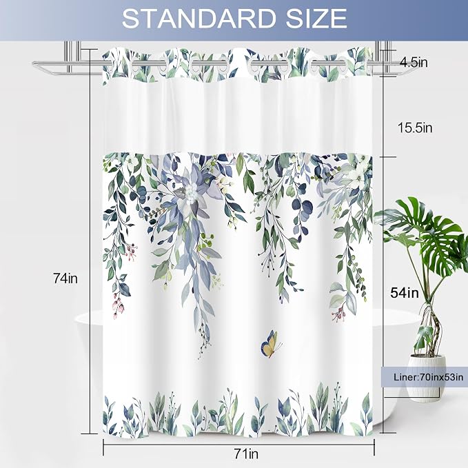 No Hook Shower Curtain and Liner Set, Bath Curtain Sets - Image 6