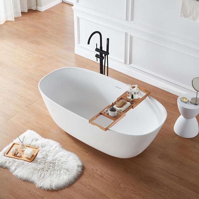 Cpingao 71" Stone Resin Freestanding Bathtub, Solid Surface Soaking Tubs - Image 3