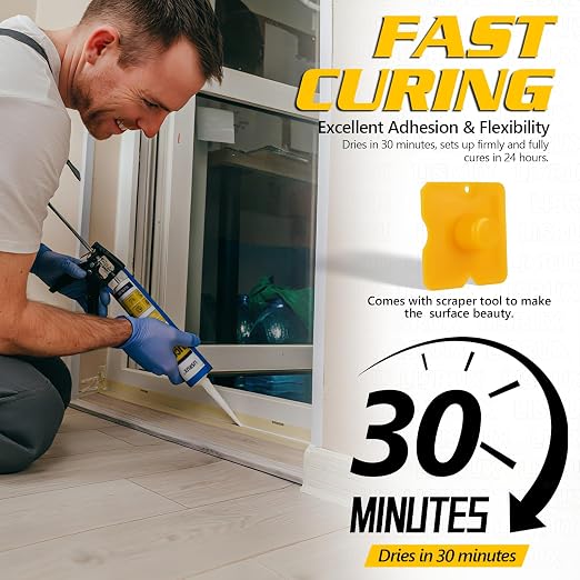 White Advanced Silicone Caulk, 100% Waterproof Silicone Sealant Indoor Outdoor - Image 7