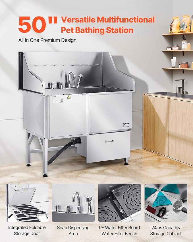 VEVOR Dog Bath Tub, Professional 50 Inch 304 Stainless Steel Dog Washing - Image 2