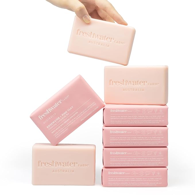 Freshwater Farm Australia Castile Natural Bar Soap | Rosewater + Pink Clay | by FRESHWATERFARMAUSTRALIA