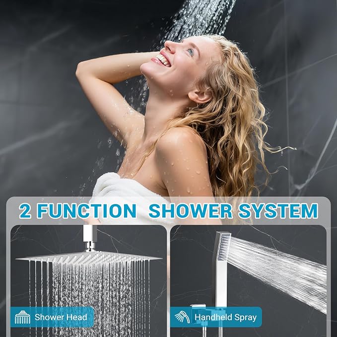 Ceiling Mount Shower Faucet Set Square Showerhead Bathroom Rainfall Shower - Image 2