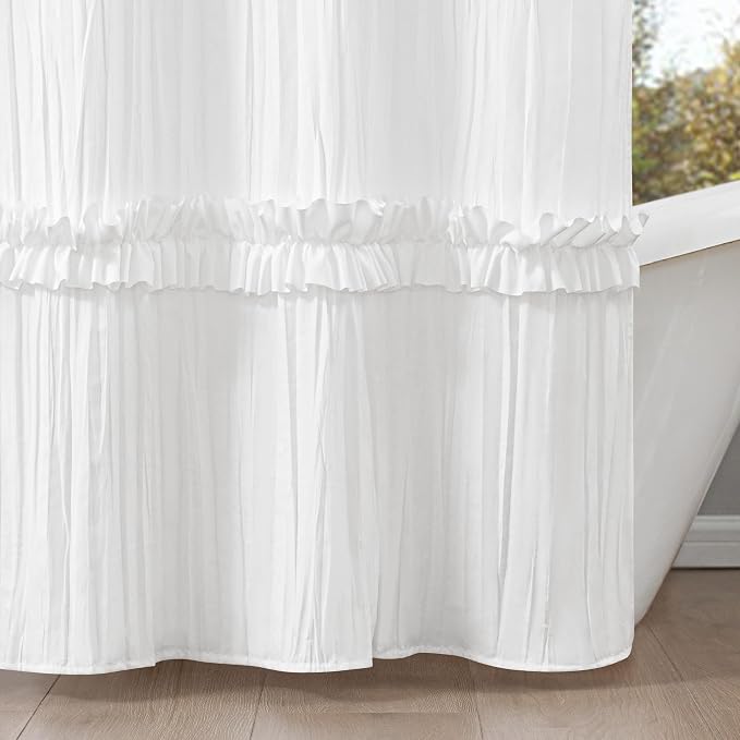 ROSERY No Hook Ruffle Shower Curtain - Image 2