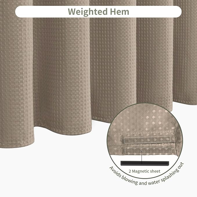 Inhousolu Fabric Shower Curtain Waffle Weave, 230 GSM Heavy Duty, Weighted Hem - Image 5