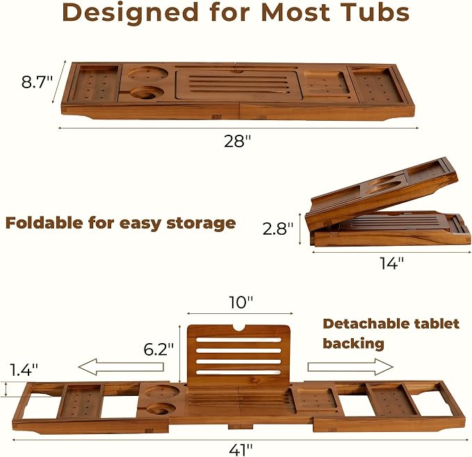 Teak Bathtub Tray Expandable Bathroom Tray - Image 4