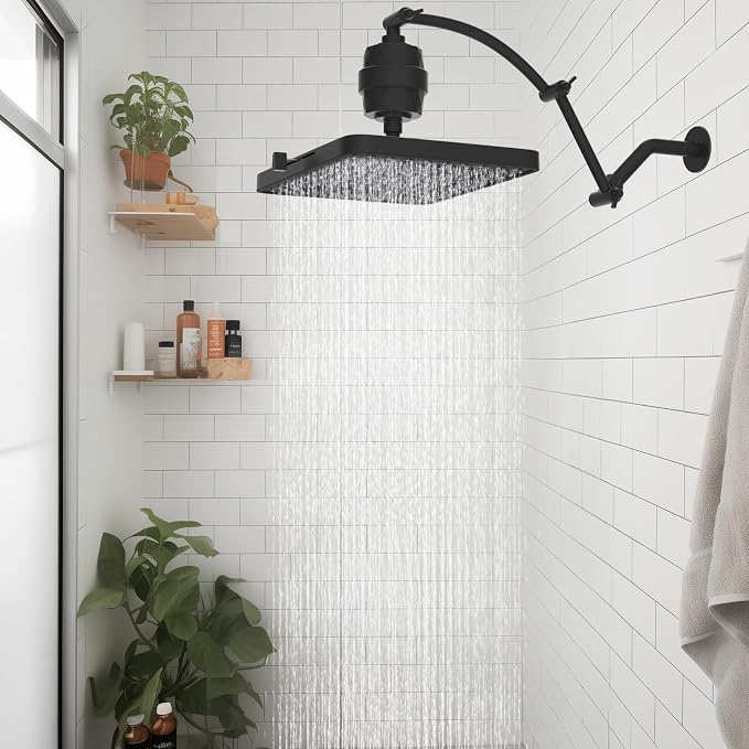 Hibbent Rain Filtered Shower Head, Solid Brass Adjustable Shower Arm Extender - Image 8