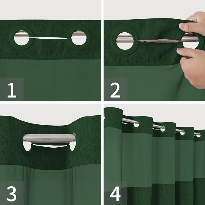 Long No Hooks Needed Linen Textured Shower Curtain - Image 4