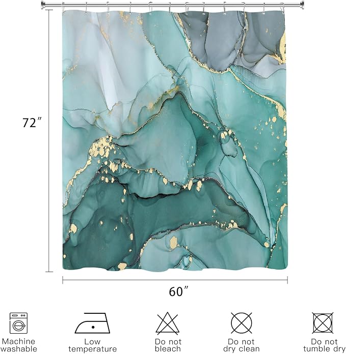 Turquoise Marble Shower Curtain 60x72, Teal Modern Abstract Fabric Shower - Image 6