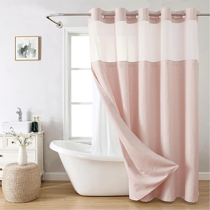 No Hooks Needed Linen Textured Shower Curtain by EACHOPE