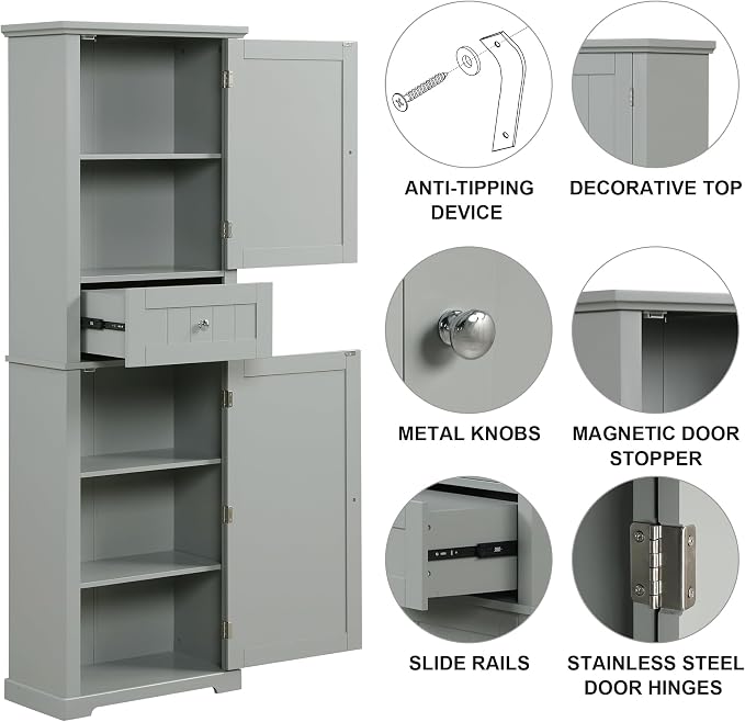 GERRIT 67.3" Tall Linen Cabinet, Modern Freestanding - Image 4