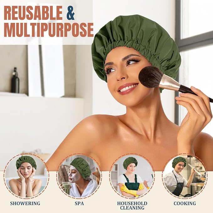 Reusable Shower Cap for Women, Stylish Large Waterproof Shower Bonnet Washable - Image 3