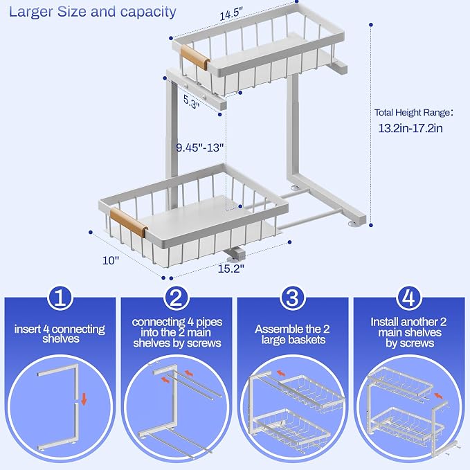 ADBIU Under Sink Organizer, 2 Pack 2 Tier Expandable Height - Image 2