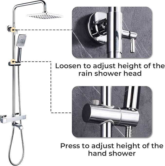 Shower Faucet Set 8" Square Shower Head 3 Function Thermostatic Rainfall Shower - Image 4