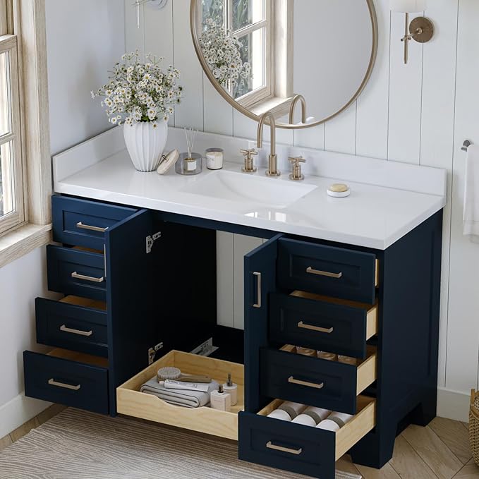 ARIEL 54" Midnight Blue Bathroom Vanity Base Cabinet, Single Sink Configuration - Image 2