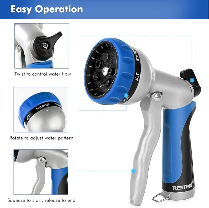 RESTMO Garden Hose Nozzle, Heavy Duty Metal Water Hose Nozzle - Image 4