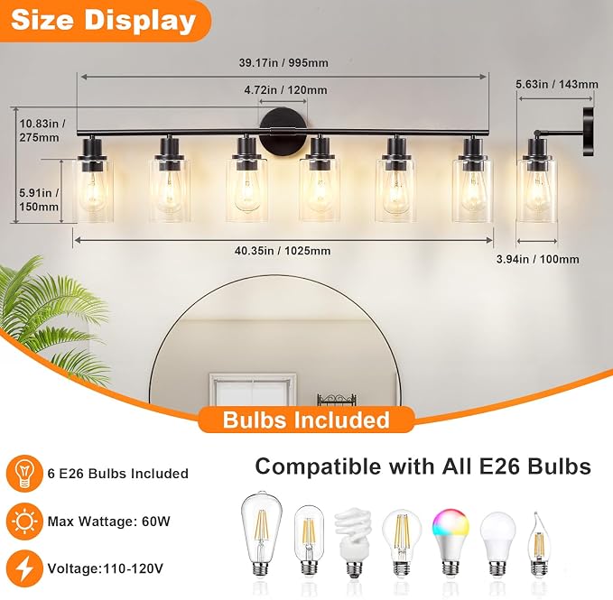 DLLT 6-Light Bathroom Light Fixtures: Black Modern Vanity Lights - Image 6