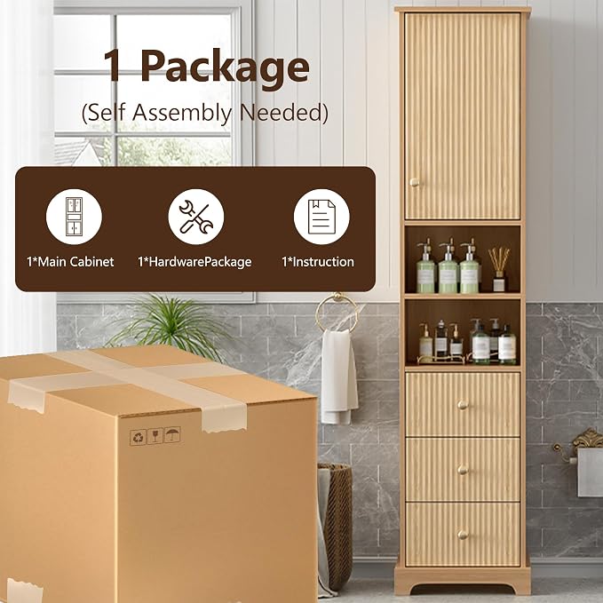 68" Fluted Tall Narrow Storage Cabinet - Image 9