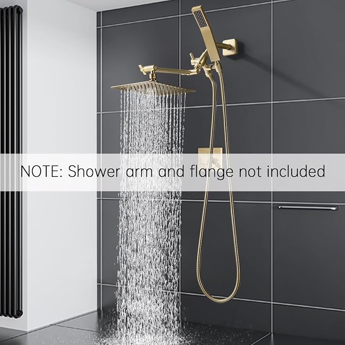 G-Promise All Metal 8-Inch Dual Square Shower Head Combo, Rain Shower Head - Image 2