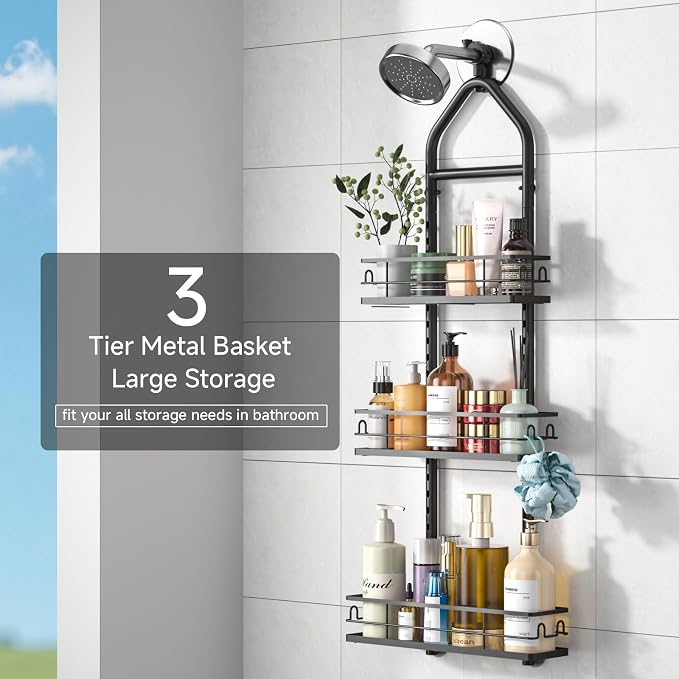 3 Tier Hanging Shower Head Caddy, Adjustable Hanging Shower Caddy Over - Image 7