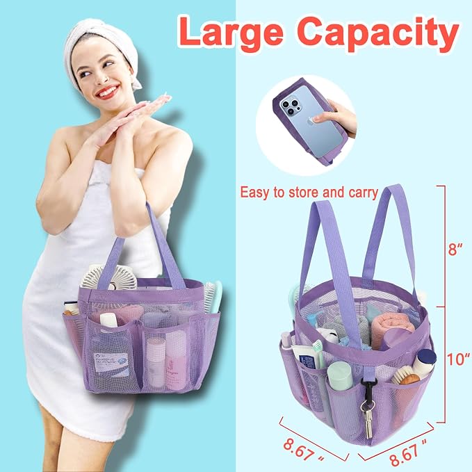 Mesh Shower Caddy Portable for College Dorm Room Essentials, 8-Pocket Large - Image 2
