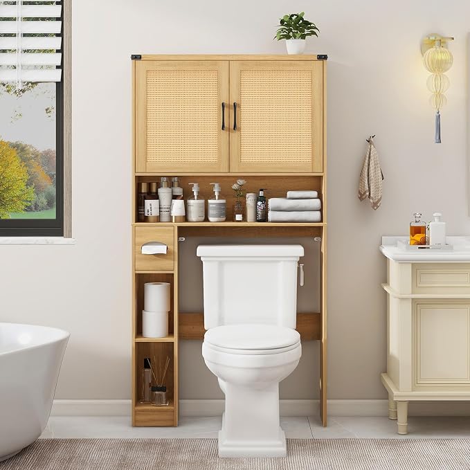Vabches Over The Toilet Storage Cabinet, Farmhouse Rattan Storage Cabinet Over by Vabches