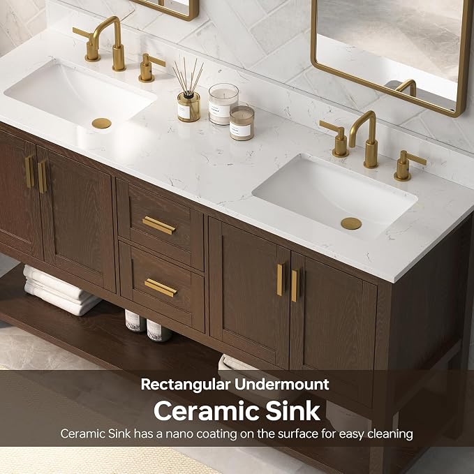 60 Inch Bathroom Vanity with Sink, Farmhouse Storage Cabinet with Drawers & - Image 6
