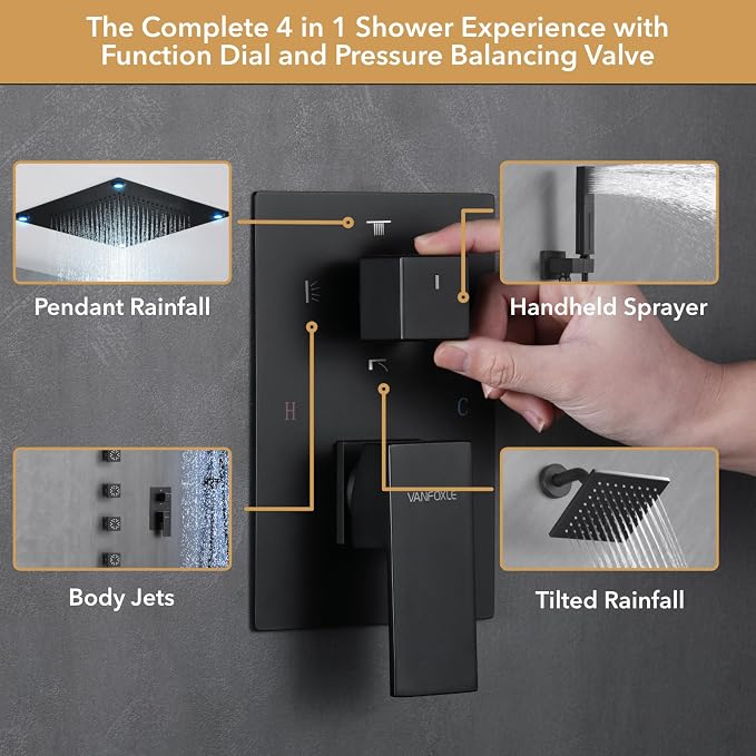 VANFOXLE Shower Faucet Set Matte Black Shower System, Shower Faucet - Image 7