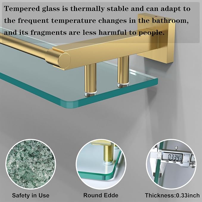 Glass Shelf for Bathroom, 20 Inch Tempered Glass - Image 6