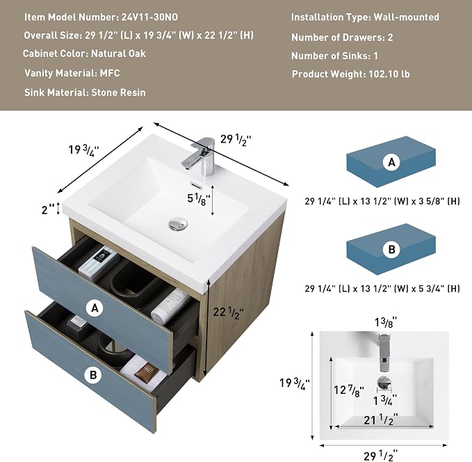30 Inch Floating Bathroom Vanity - Image 2