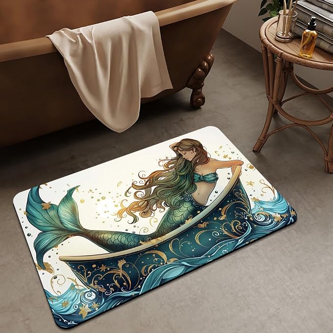 Bath Mat Rug, Beautiful Mermaid Non Slip Quick Dry Super Absorbent Thin - Image 3