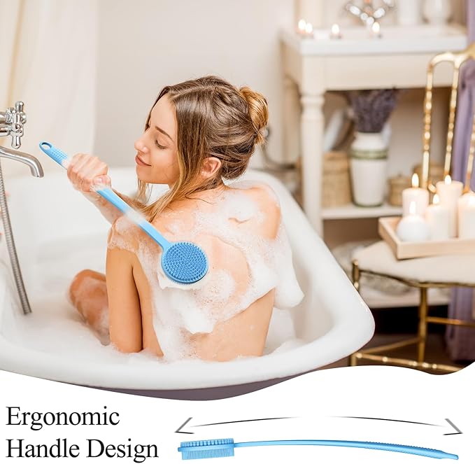 2 Pack Back Scrubber for Shower, 17in Lengthen Long Handle Body Brush, Double - Image 3