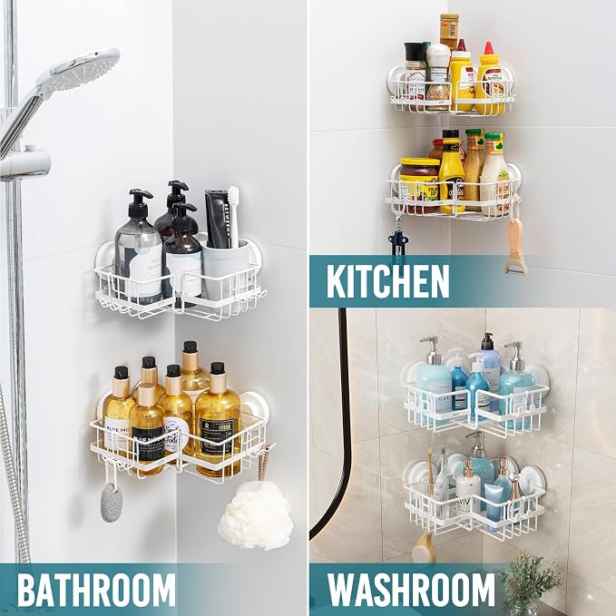 TAILI Corner-adaptive Suction Cup Shower Caddy 2 Pack, Stainless Steel - Image 6