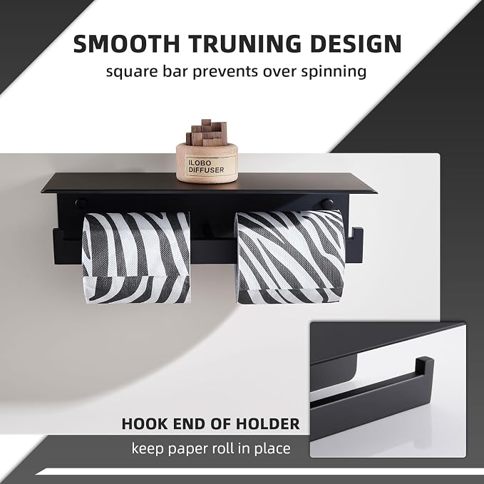 Angle Simple Matte Black Toilet Paper Holder - Image 3