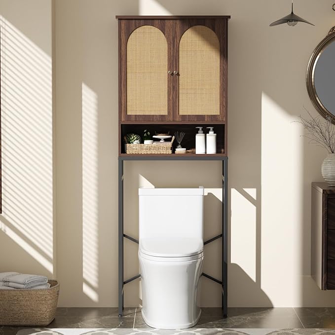 Rattan Toilet Storage Cabinet, Over The Rack Wood Cabinet - Image 3