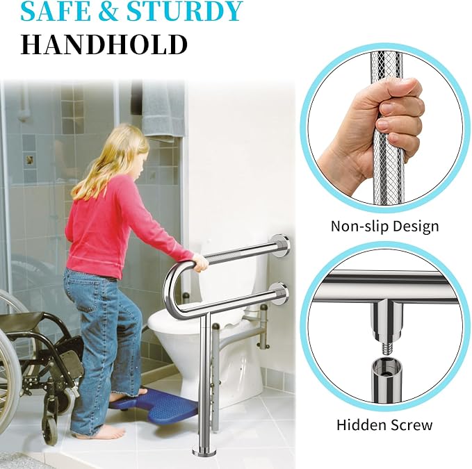 Toilet Support Rail 23.4X 28 Inch, Munzong Anti-Slip Chrome Handicap Grab Bar - Image 4
