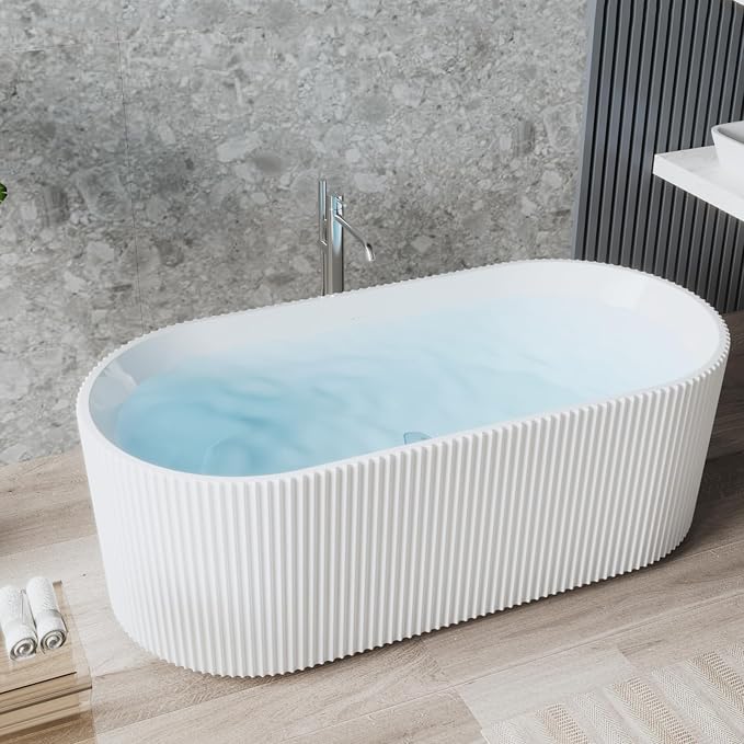 59" Acrylic Freestanding Soaking Bathtub, Contemporary Design Pleated Tub - Image 6