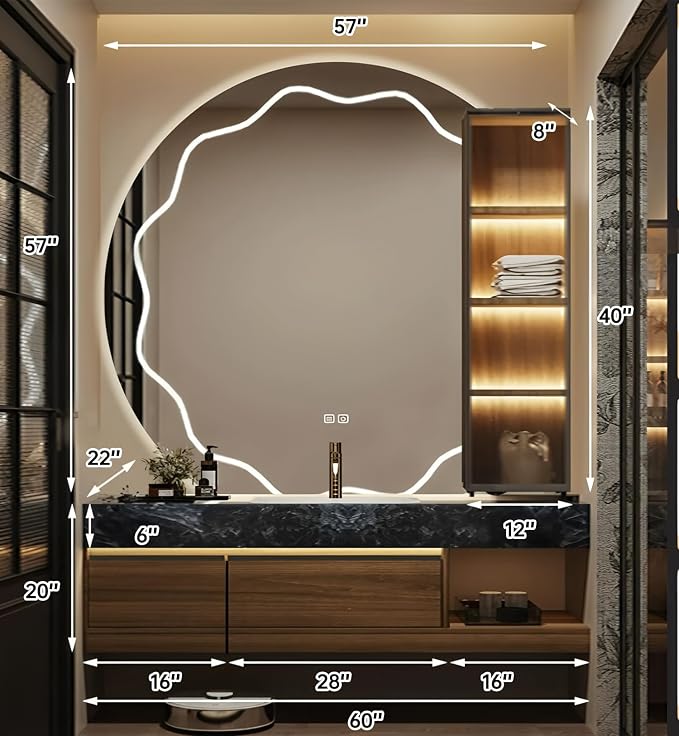 Bathroom Vanity with Sink, Modern Bathroom Vanity with LED Semi-Circle Mirror - Image 2