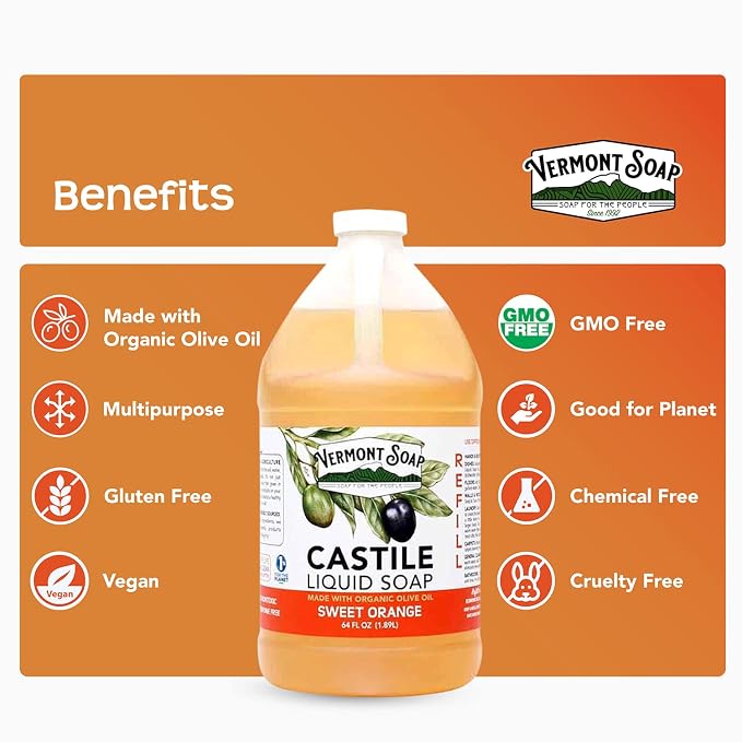 Vermont Pure Castile Soap Orange, Gentle Liquid Soap - Image 5